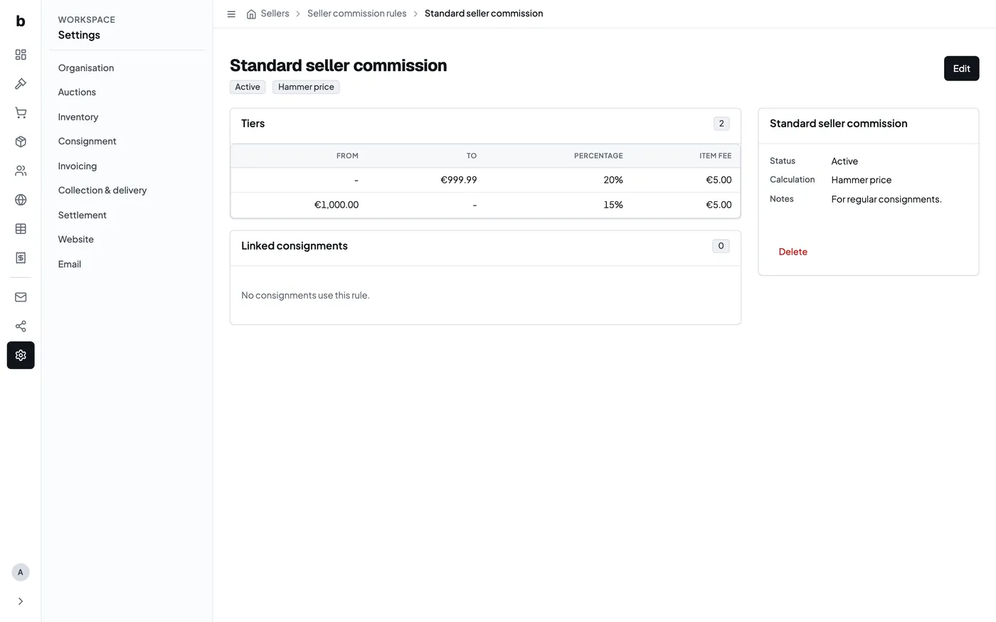 A seller commission rule with two tiers