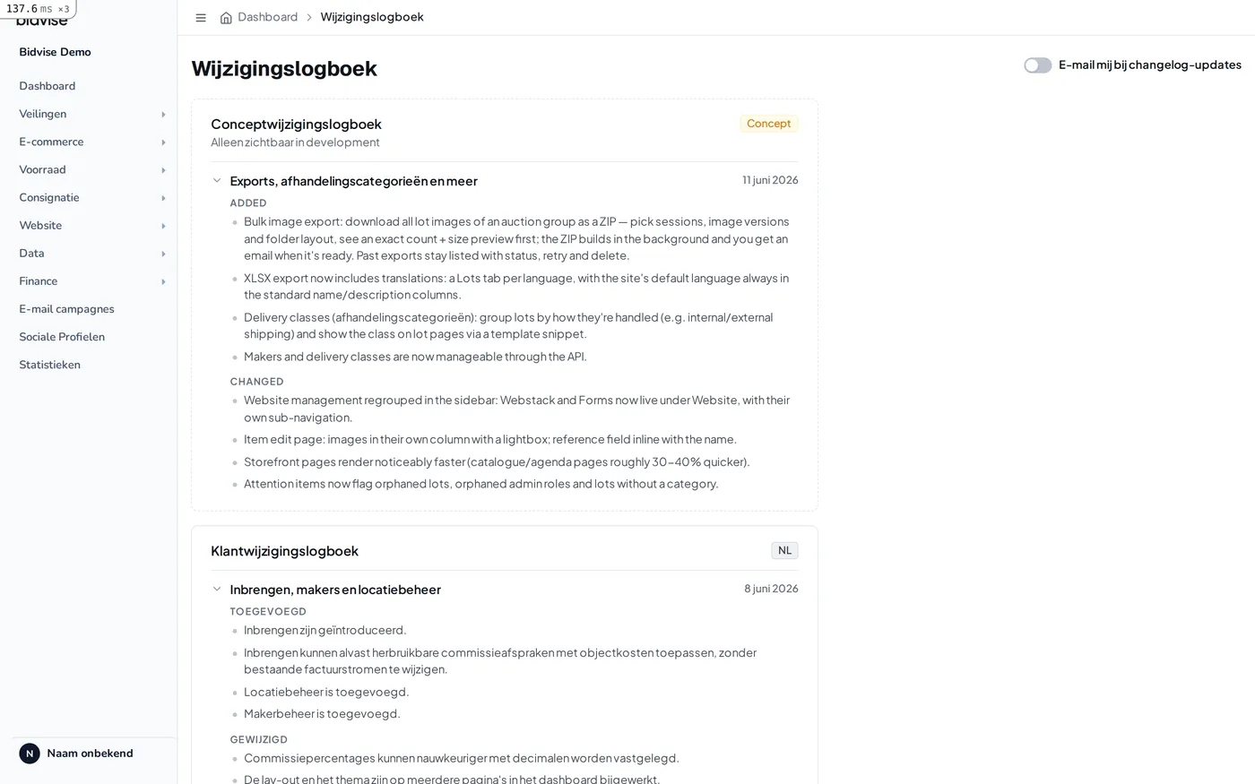 Het Bidvise-dashboard