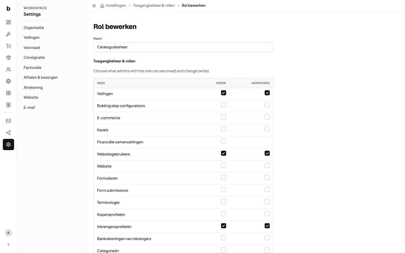De rolleneditor met lees- en schrijfrechten